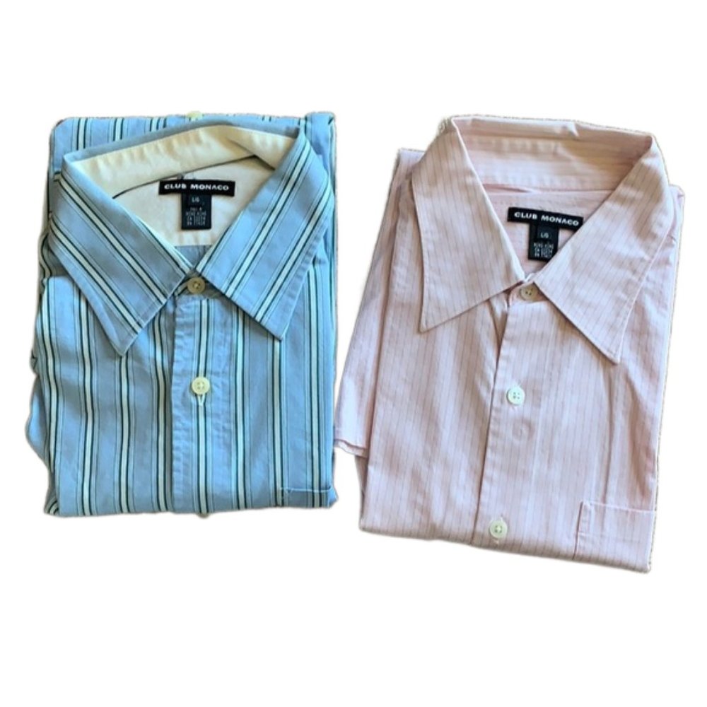BUNDLE (2) Club Monaco Stripe Button Up Shirts, L